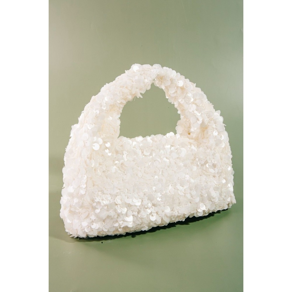 Fame Full Sequin Hand Bag - White‎